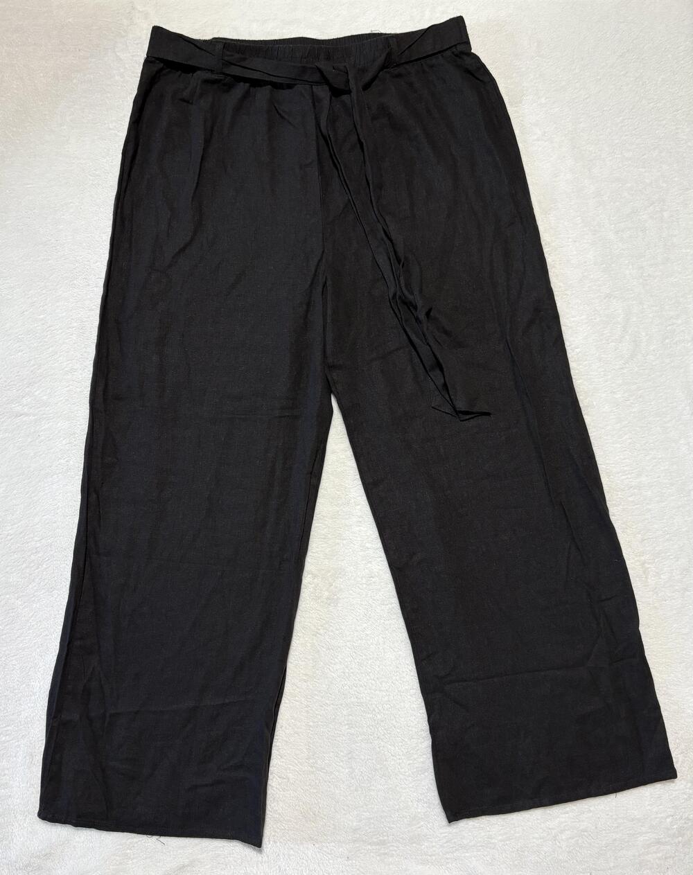 Ambiance Apparel Pants Womens 1X Black Linen Blend Wide Leg Pull On Tie Waist